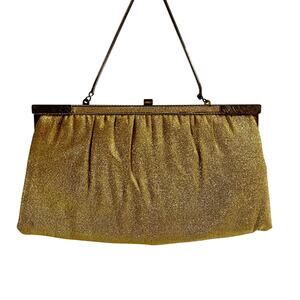 Cocktail Clutch Purse No brand Made USA 11.5"x5.5" Gold Metallic Tuck Away Chain